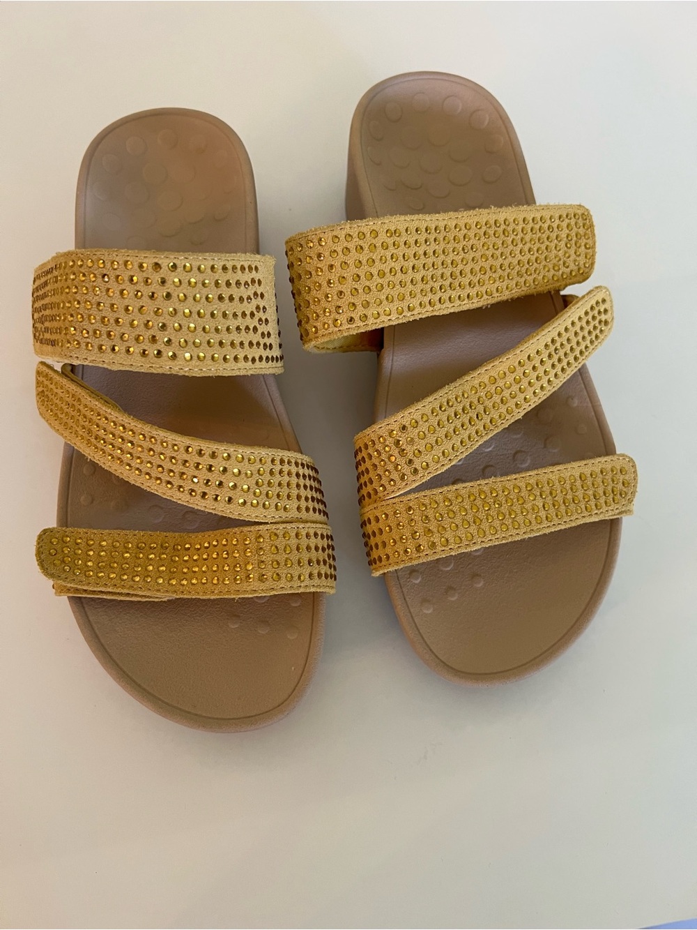 Women’s Vionic Gold Embellished Slide Sandals Size 7